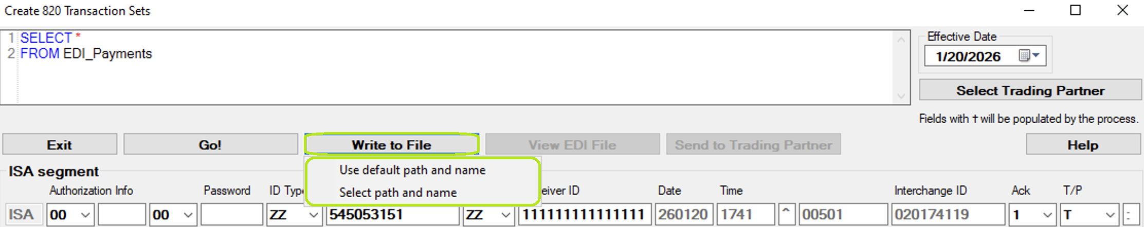 The "Write to File" button.