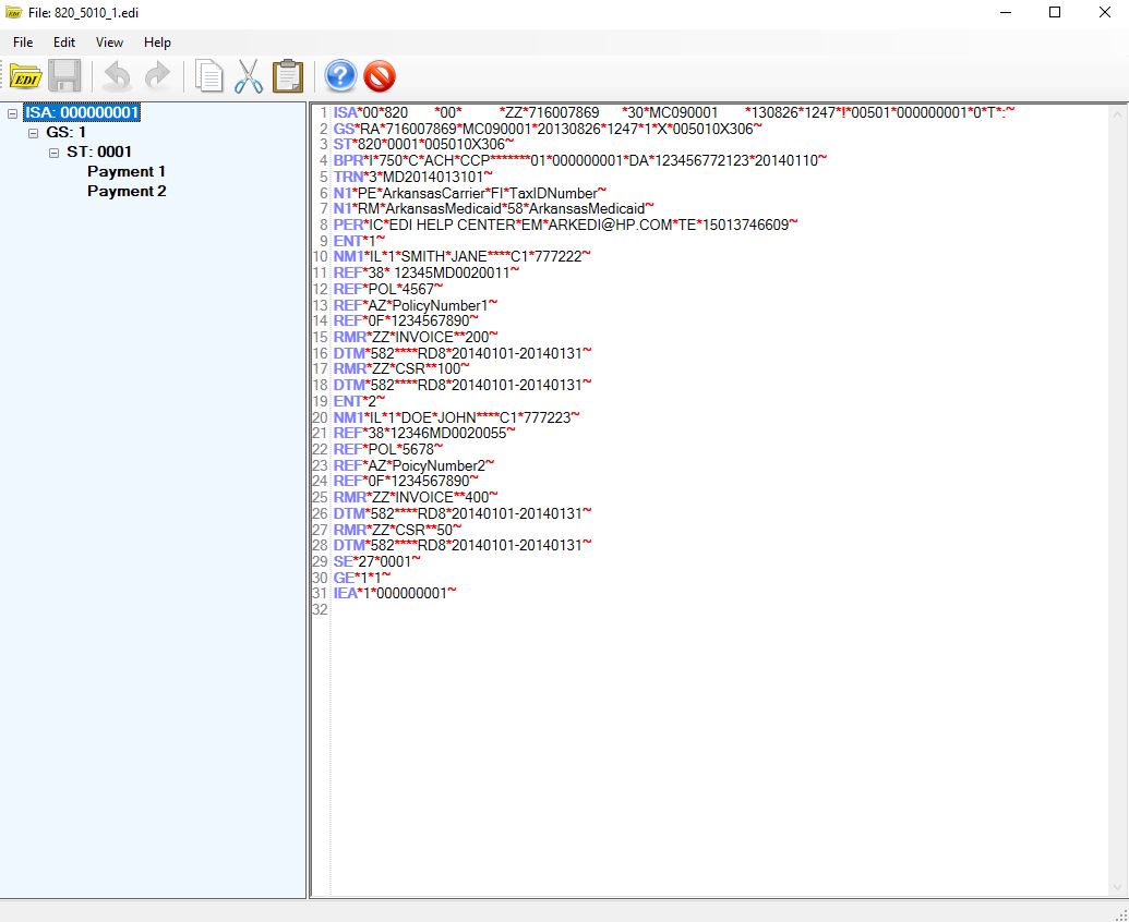 The "EDI Editor" window.