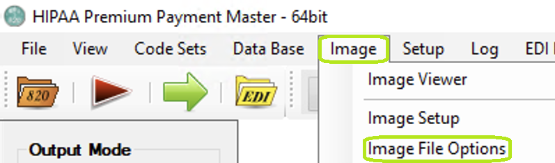 The "Image File Options" menu.