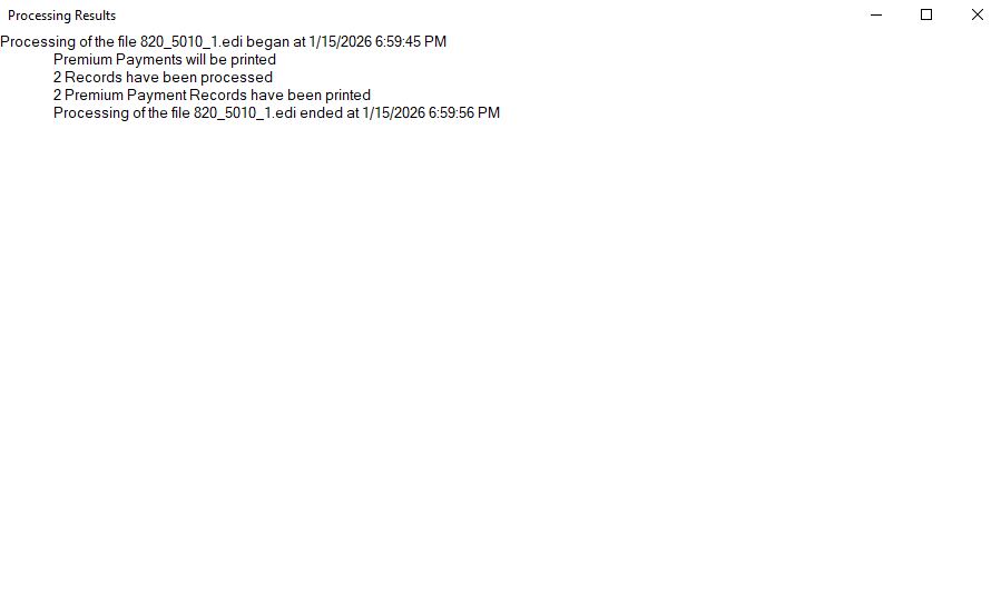 The "Processing Results" window.