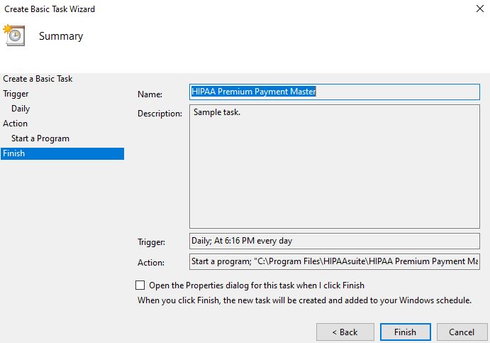 Review your settings in the "Finish" step.