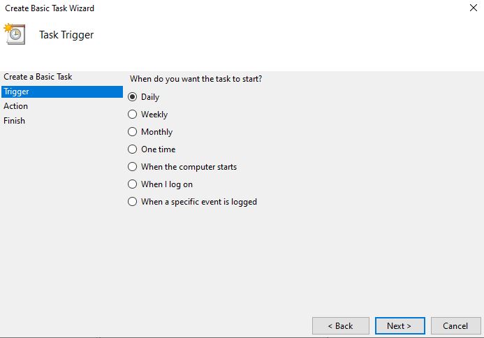 Determine the type of trigger that will start your task.