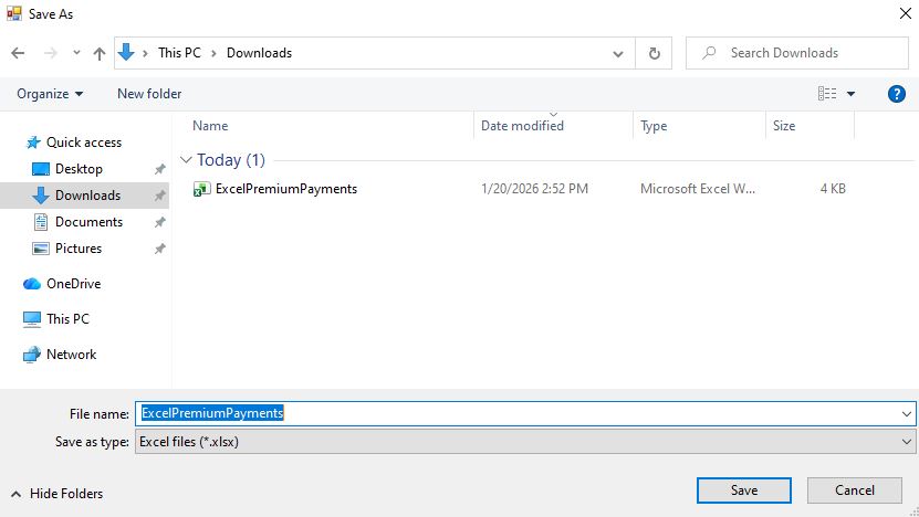 Select the location to save the spreadsheet.