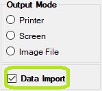 The "Data Import" check-box is in the main window.