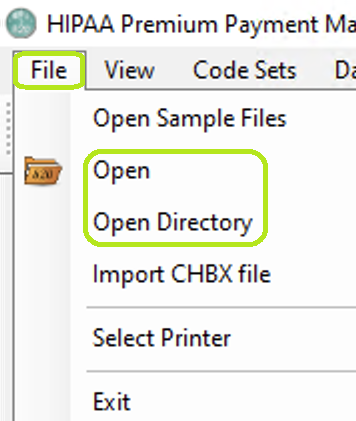 The "Open" and "Open Directory" options are under the "File" tab on the main menu. The "Open" and "Open Directory" options are under the "File" tab on the main menu.
