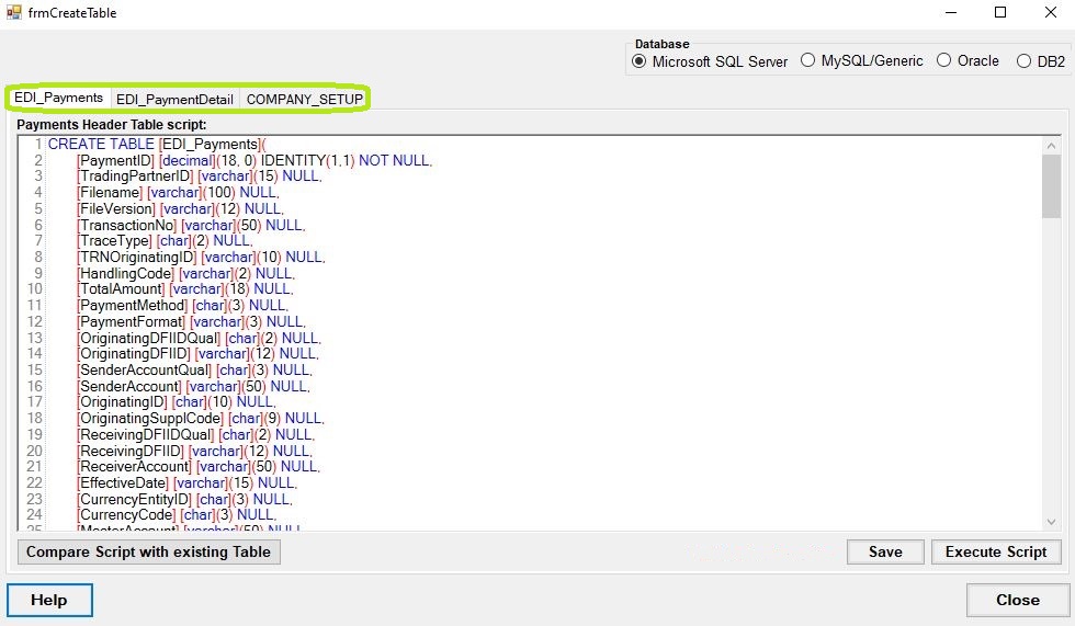 This window will allow users to create their database tables.
