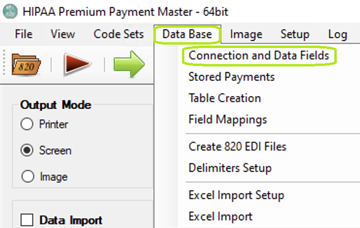 "Connection and Data Fields" option. "Connection and Data Fields" option.
