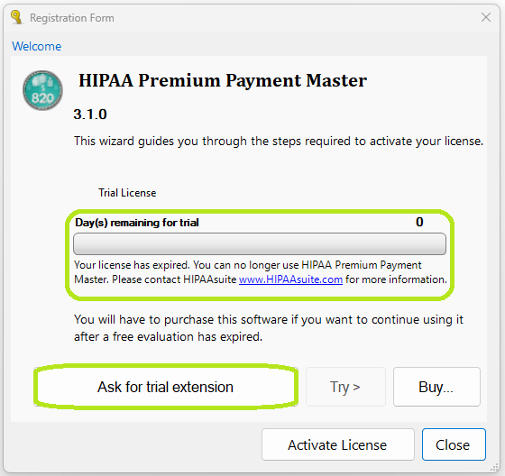 The �Registration Form� window shows an expired trial license.