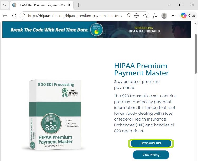 The HIPAA Premium Payment Master information page. 