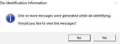 The "De-Identification Information" pop-up. The "De-Identification Information" pop-up.
