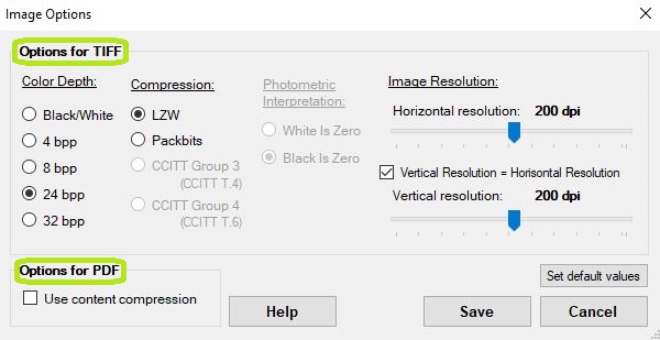 The "Image File Options" window.