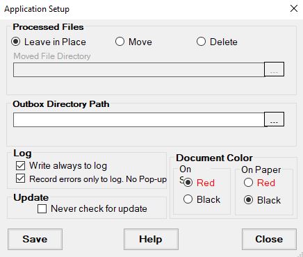 The "Application Setup" window. The "Application Setup" window.