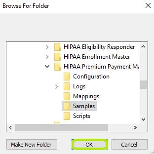 The "Browse for Folder" pop-up.