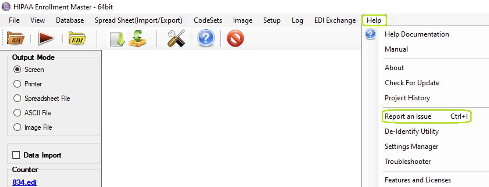 "Reporting an Issue" in main menu.