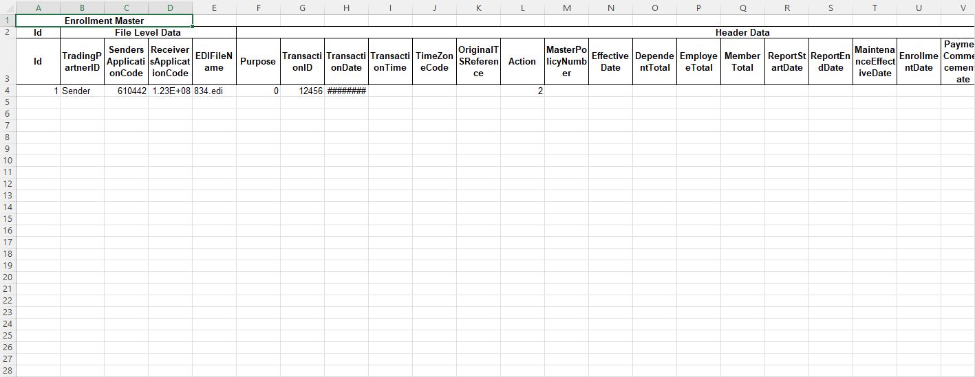 Excel exported spreadsheet sample.