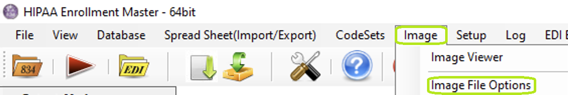 The "Image File Options" menu.