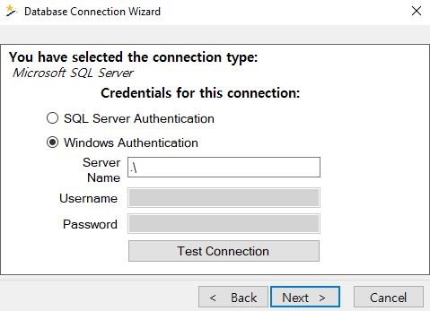 Enter database connection parameters.