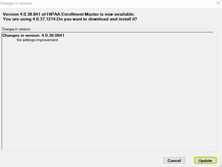 The "Changes in Versions" window. The "Changes in Versions" window.