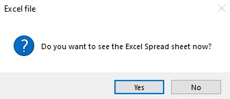 Click "Yes" if you want to see the newly created excel file.