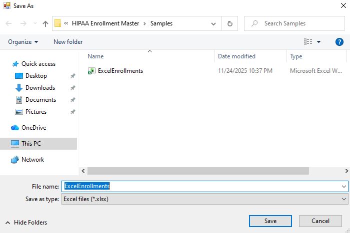 Select the location to save the spreadsheet. Select the location to save the spreadsheet.