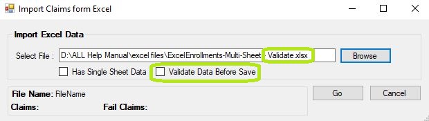 Sample of the file with an invalid field in the "Import Claims from Excel" window. Sample of the file with an invalid field in the "Import Claims from Excel" window.