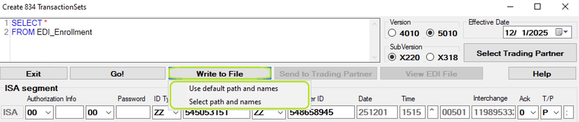 The "Write to File" button.