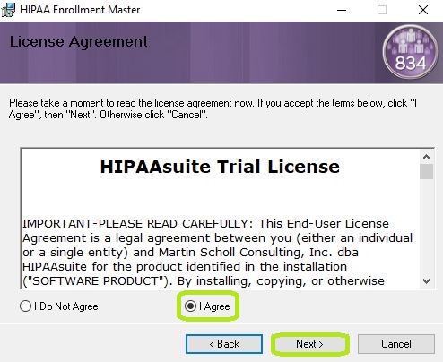 The License Agreement window. The License Agreement window.