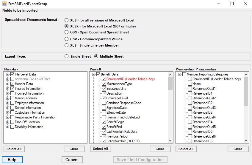The "Spreadsheet File Setup" window. The "Spreadsheet File Setup" window.