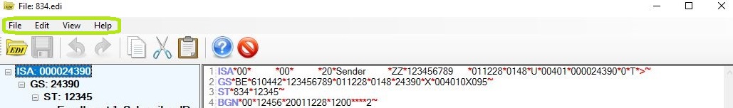 The "Tab Menu Bar" in the "EDI Editor" window.