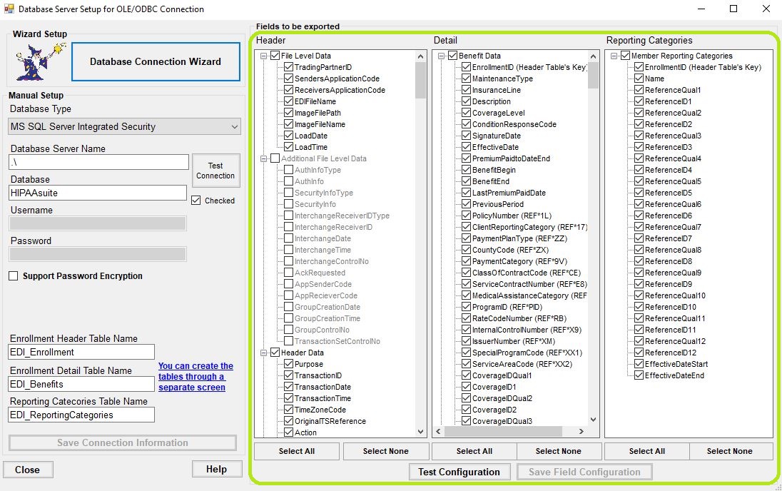 Choose the fields to include in your database tables.