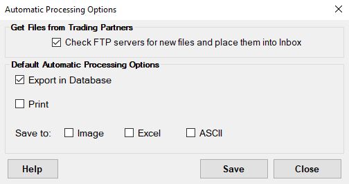 EDI Exchange Automatic Processing options.