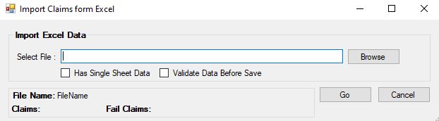 The "Import Claims from Excel" window. The "Import Claims from Excel" window.