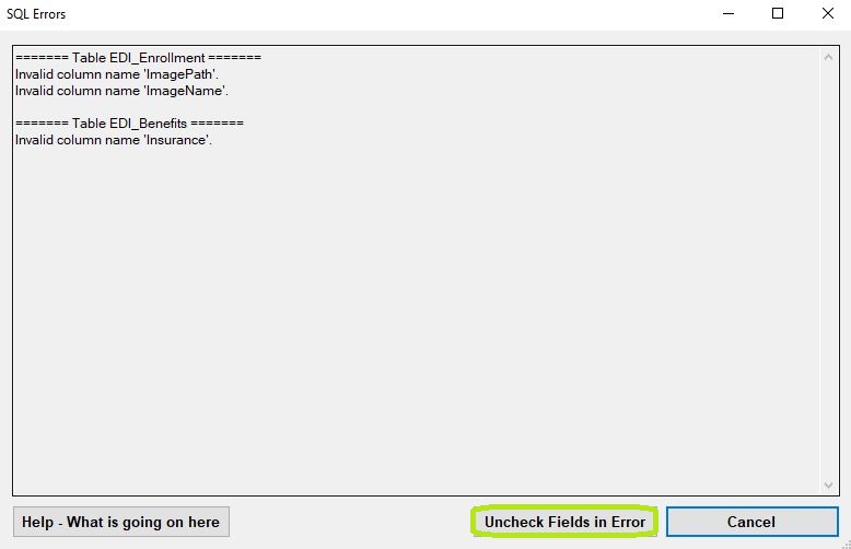 The error window.