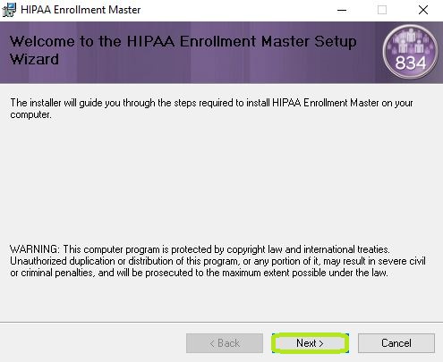 The HIPAA Enrollment Master Setup Wizard Window. The HIPAA Enrollment Master Setup Wizard Window.