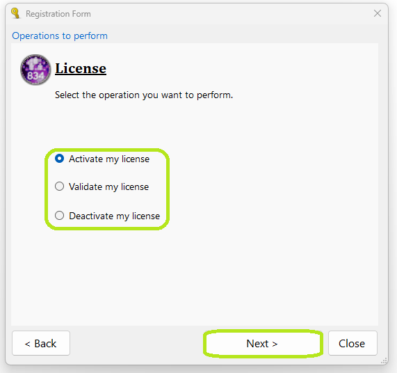 To renew your trial, select "Activate License."