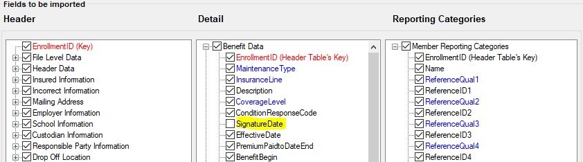 The "Import claims from excel or text file: setup" with the "Filename" unchecked. The "Import claims from excel or text file: setup" with the "Filename" unchecked.