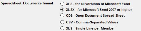 The four spreadsheet document formats. The four spreadsheet document formats.