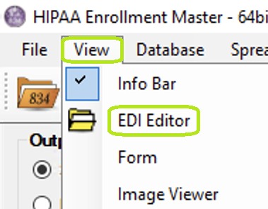 The "EDI Editor" option is under the "View" tab.