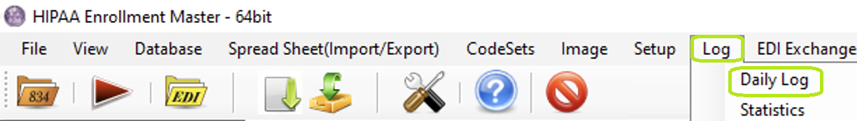 The "Daily Log" option is in the "Log" tab.
