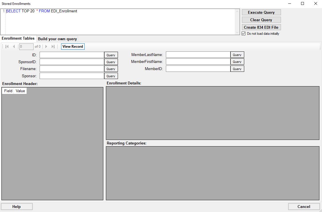 The "Stored Enrollments" window.