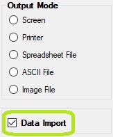 The "Data Import" check-box is in the main window.
