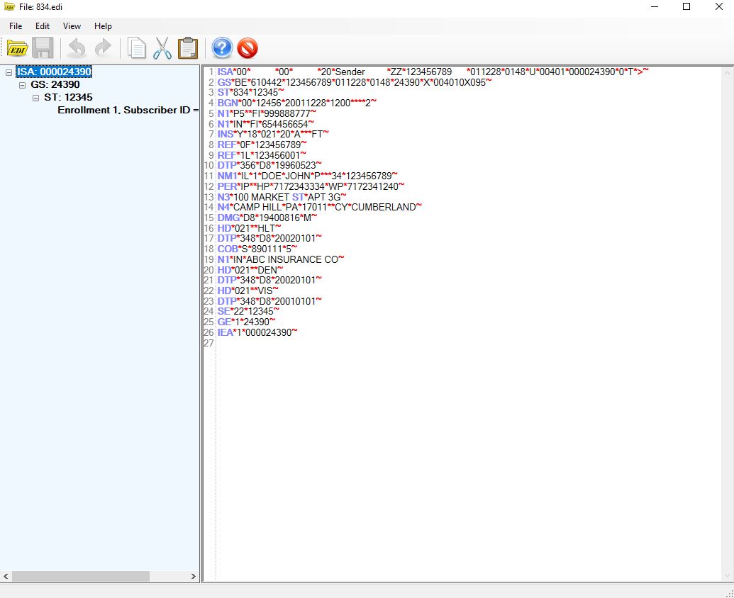 The "EDI Editor" window.