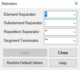 The "Delimiters Setup" window.
