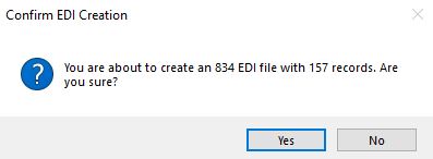 The "Confirm EDI Creation" pop up.