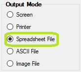 The "Spreadsheet File" option is in the "Output Mode" box.