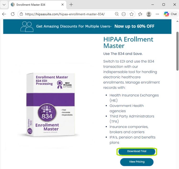 The HIPAA Enrollment Master information page. The HIPAA Enrollment Master information page.