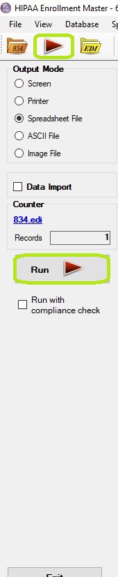 The �Run� button locations in the Taskbar and Info Bar.