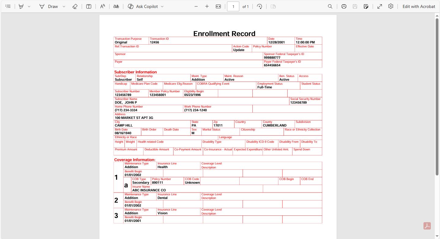 View of a PDF claim file.