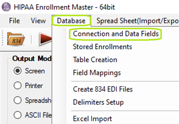 "Connection and Data Fields" option.