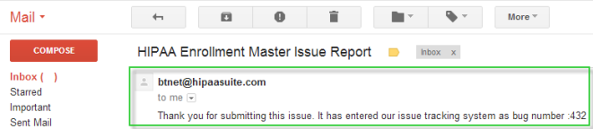 Issue report on email